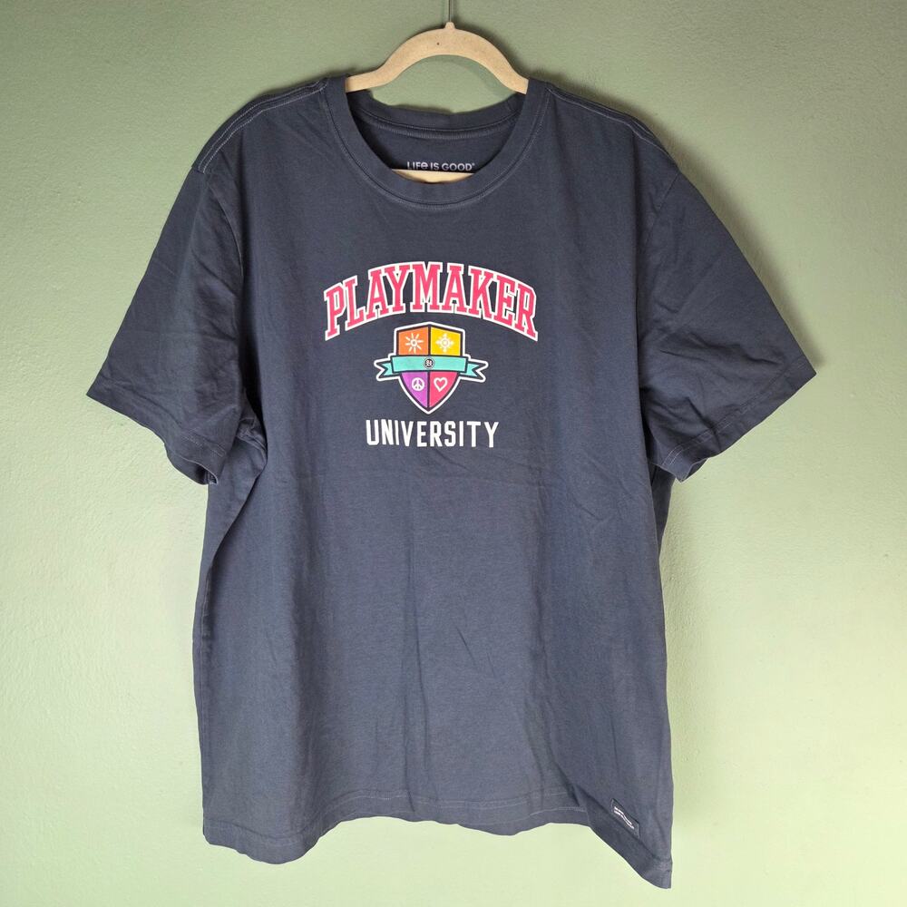 Life Is Good Men's Blue Playmaker University Short Sleeve Crusher Tee Size XXL